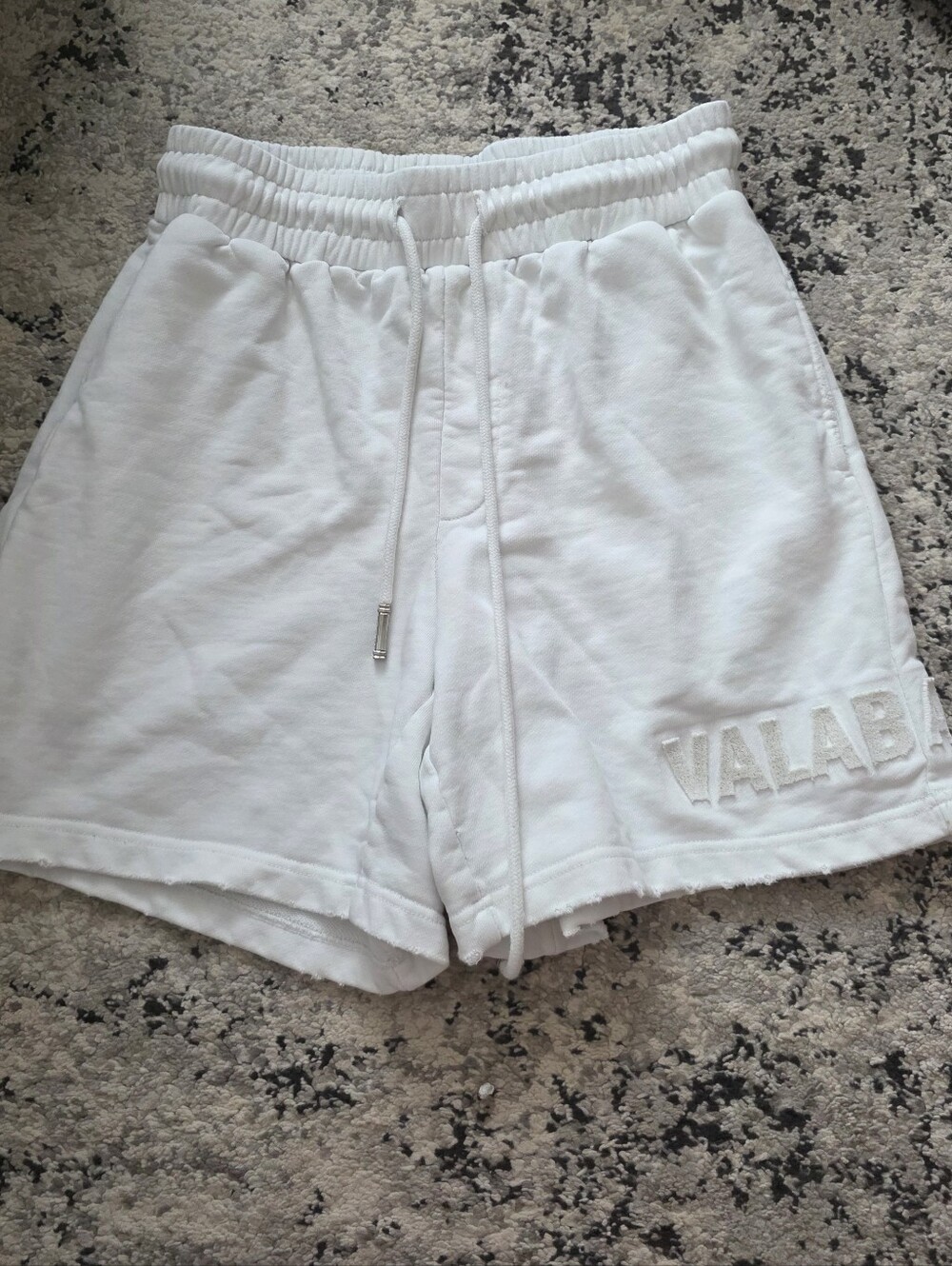 Valabasas Cotton Woven Shorts Vintage White Puff Letters Mens M Casual